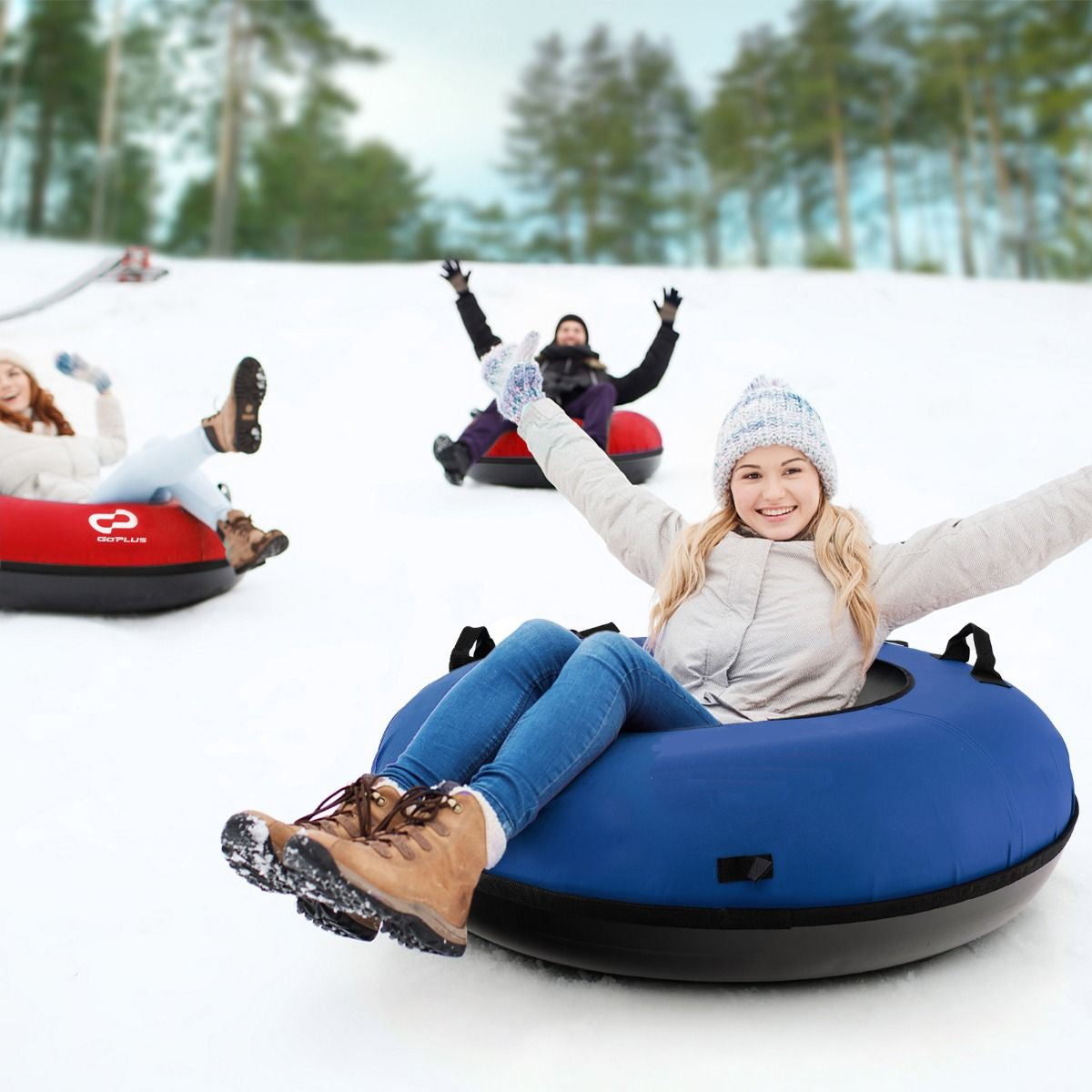 Heavy-Duty Snow Tube for Adults Kids with Seat Cushion