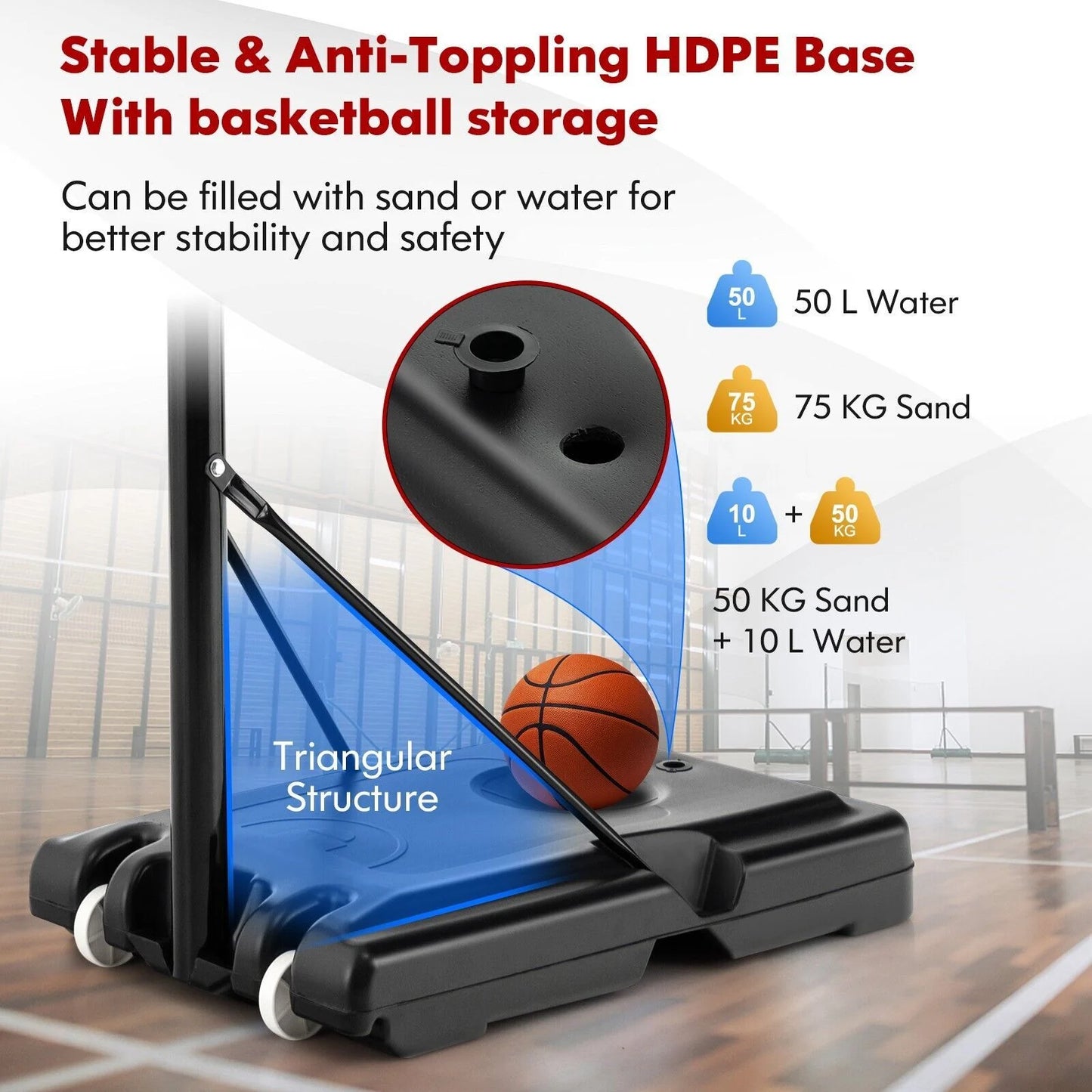 135-305Cm Adjustable Basketball Hoop System with 2 Nets