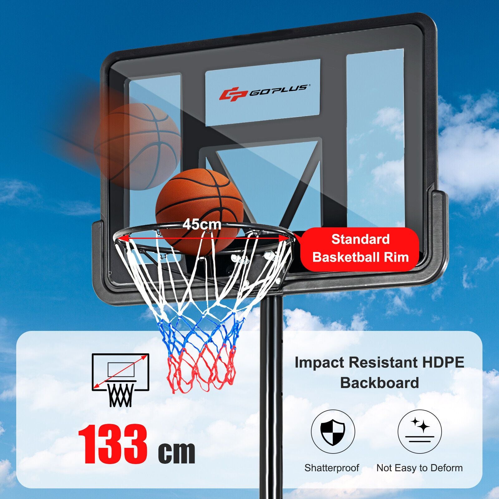 Portable Basketball Hoop with 1.35-3.05M Adjustable Height