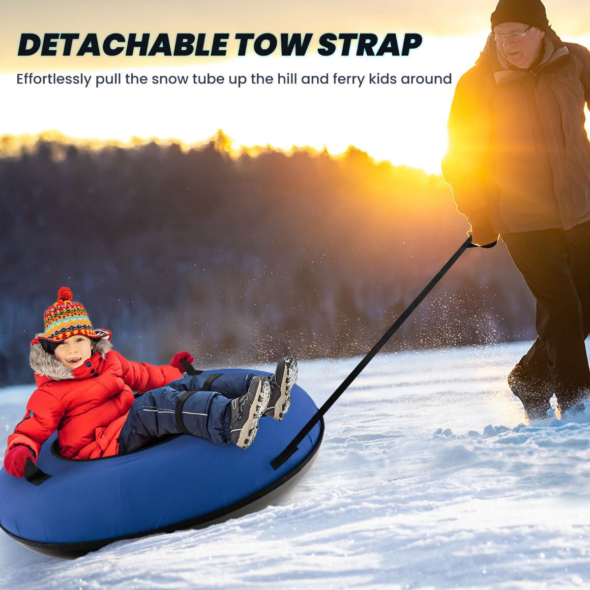 Heavy-Duty Snow Tube for Adults Kids with Seat Cushion