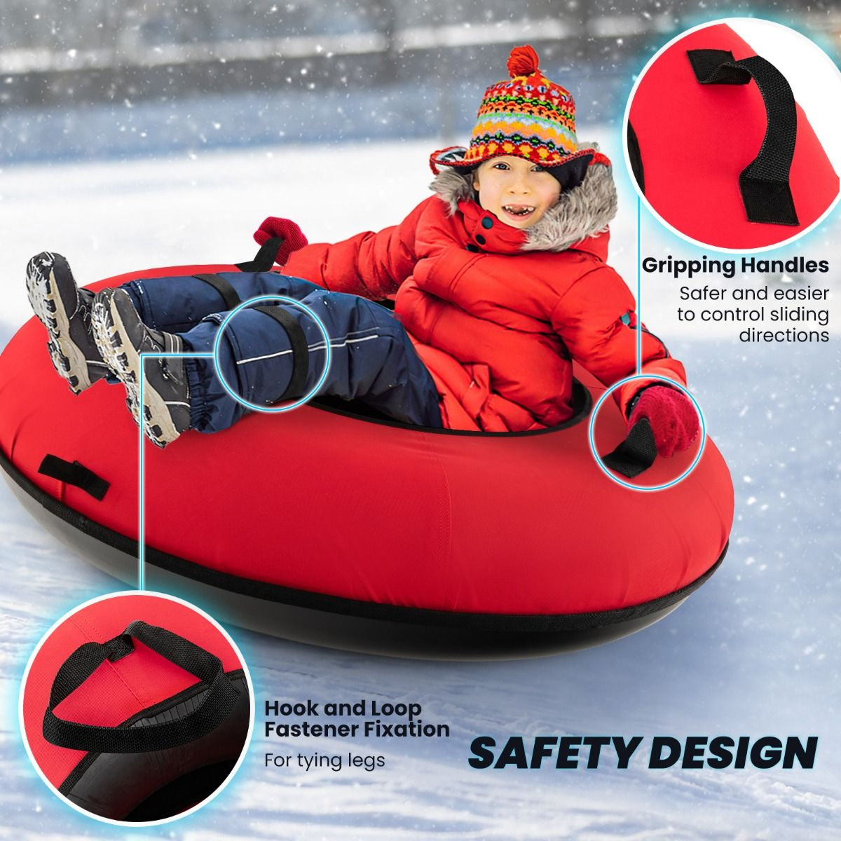 Heavy-Duty Snow Tube for Adults Kids with Seat Cushion