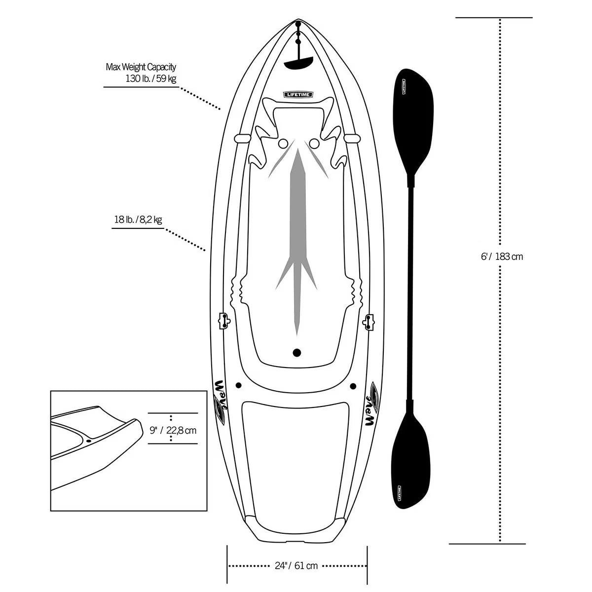Wave 6Ft (180 Cm) Sit on Youth Kayak + Paddle