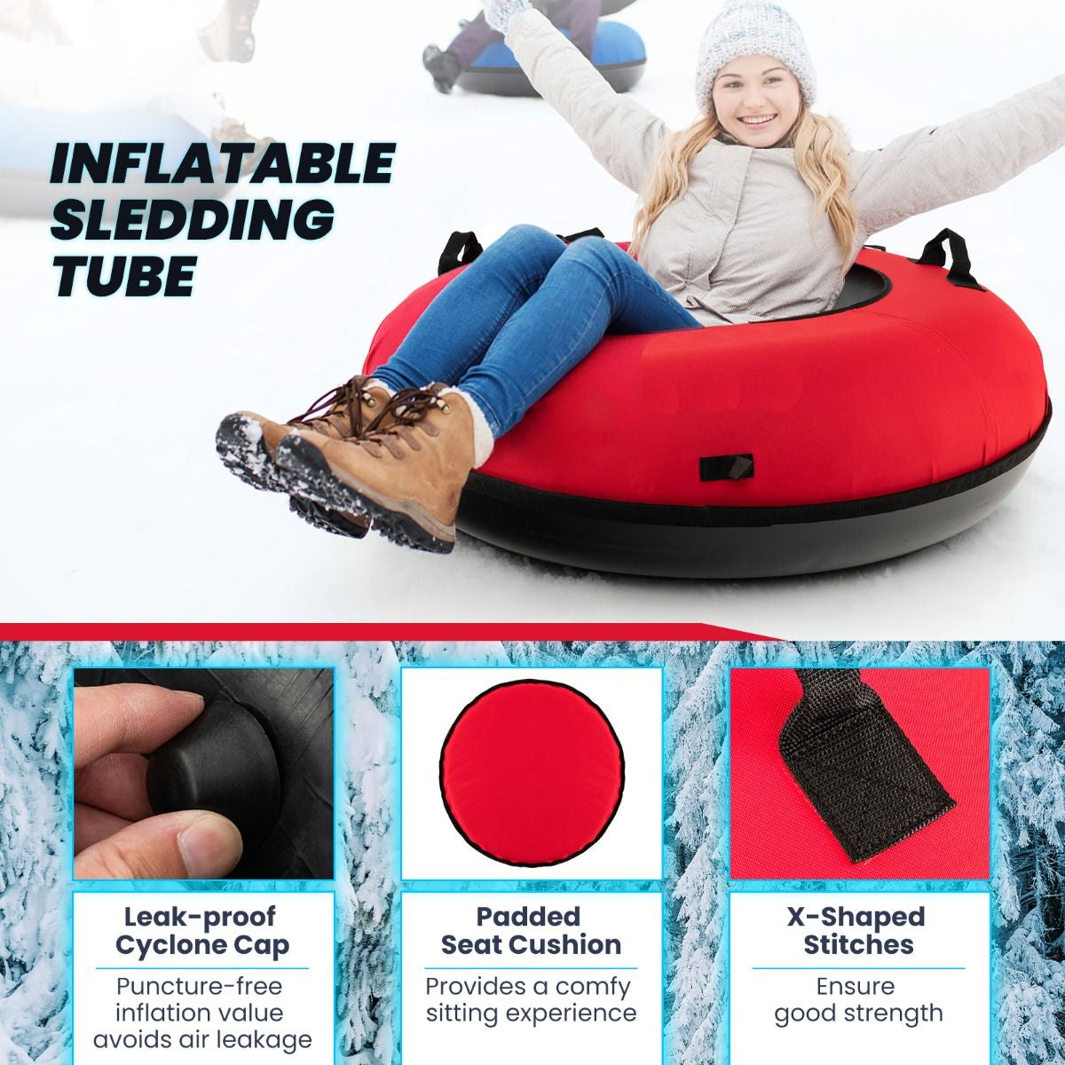 Heavy-Duty Snow Tube for Adults Kids with Seat Cushion