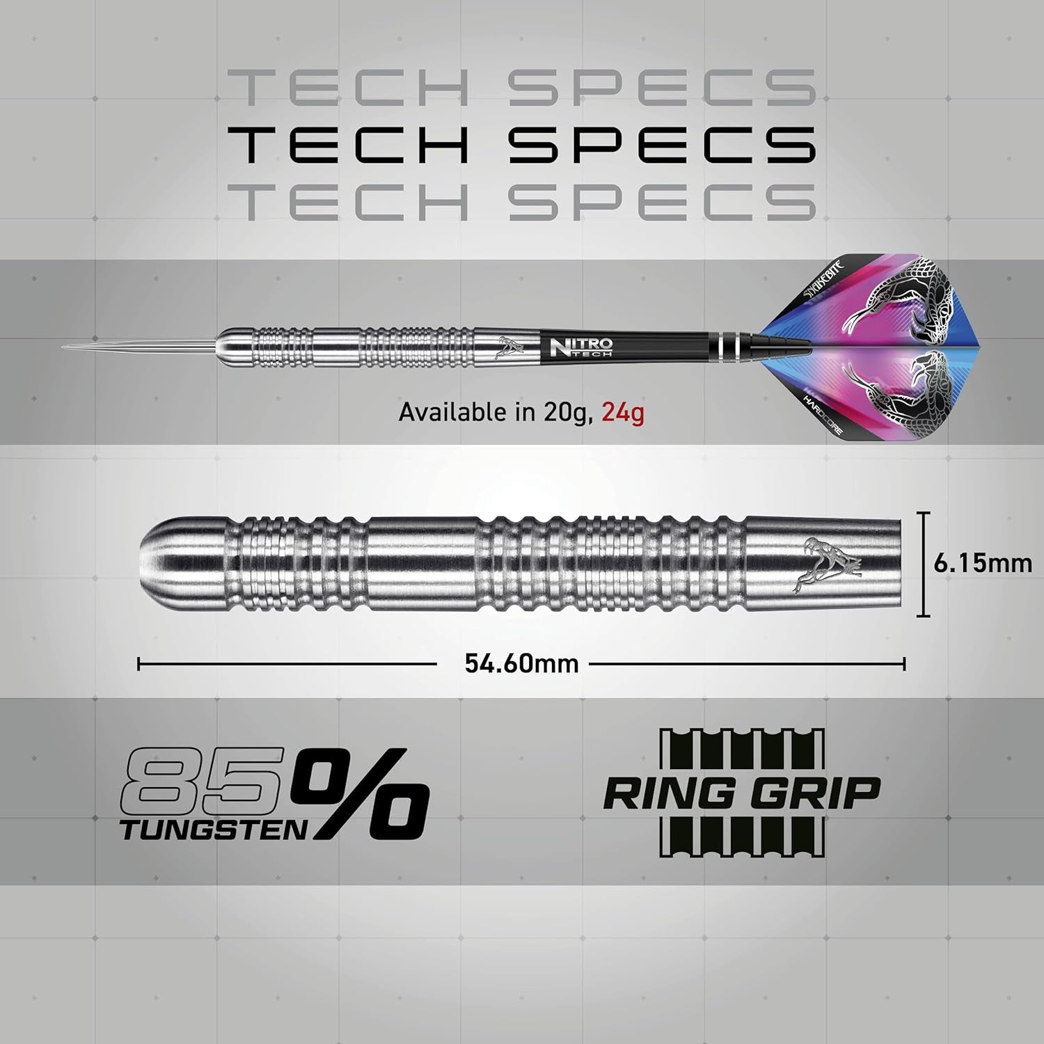 Peter Wright Snakebite Euro 11: 20G or 24G Tungsten Darts Set with Flights and Stems