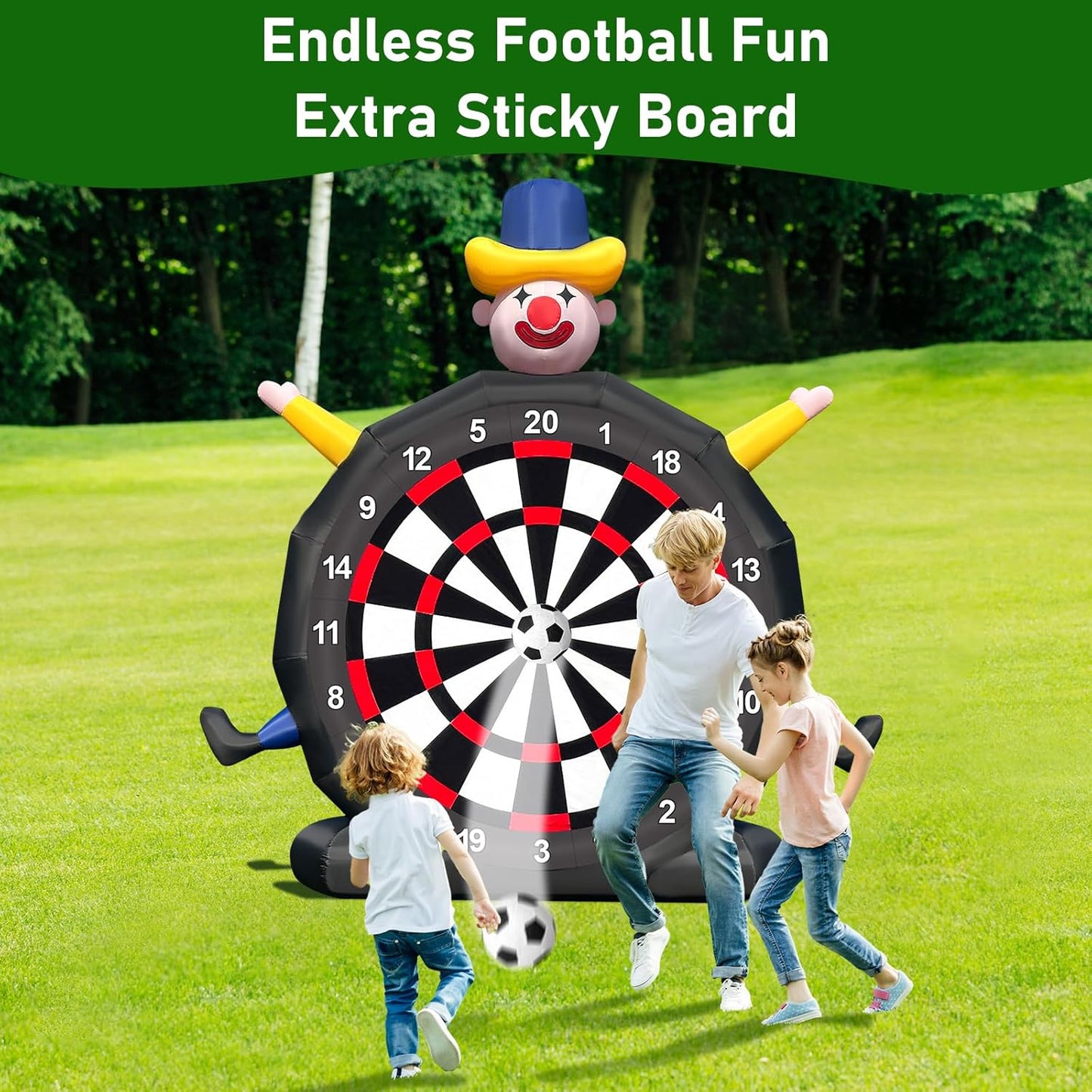 14Ft Giant Inflatable Soccer Dart Board with 8 Golf Balls & 2 Soccer Balls Kickball Dartboard Soccer Darts Inflatable with 350W Blower and Air Pump for Outdoor Yard Gym Camp Sport Games