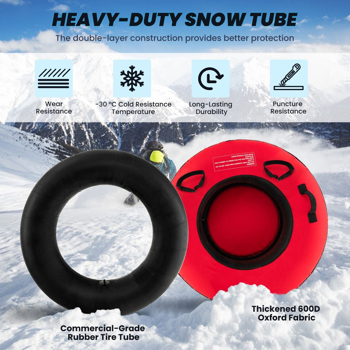 Heavy-Duty Snow Tube for Adults Kids with Seat Cushion