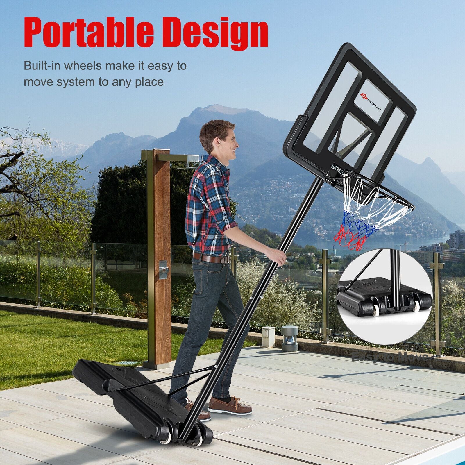 Portable Basketball Hoop with 1.35-3.05M Adjustable Height
