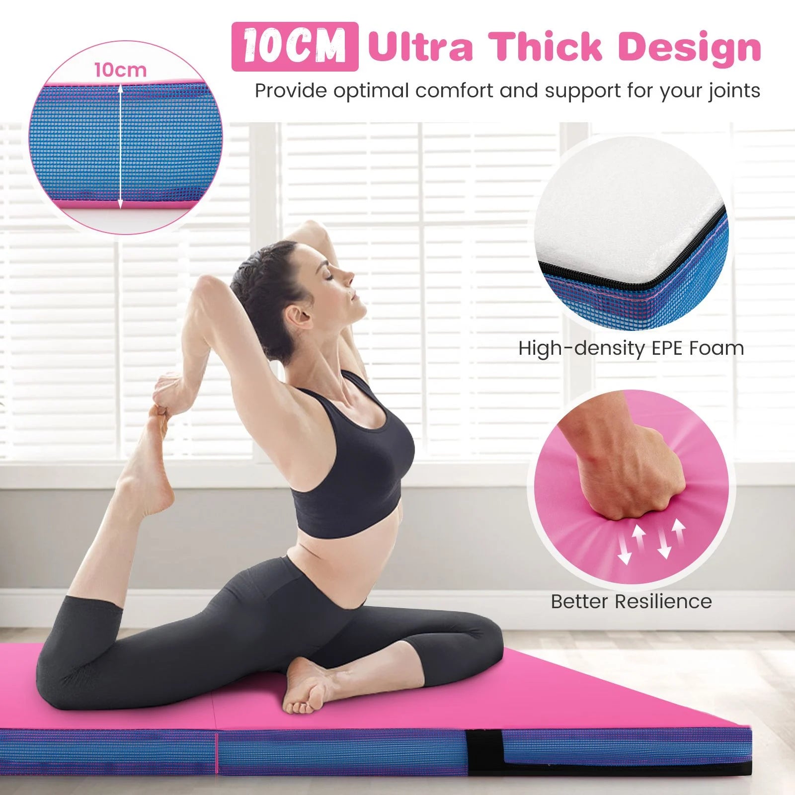 Folding Gymnastic Mat with PU Leather Cover and Carrying Handles