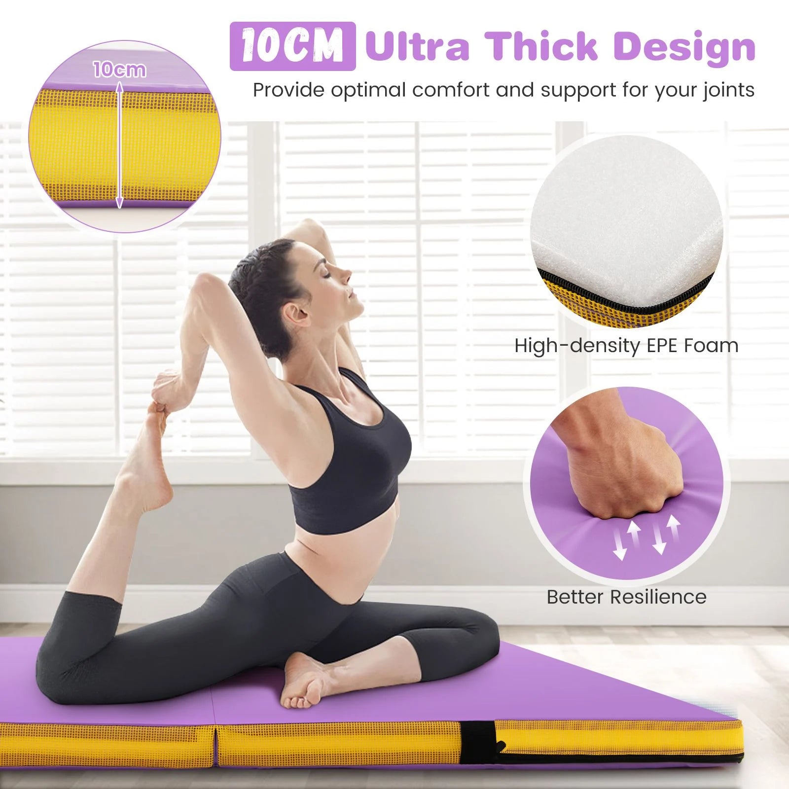 Folding Gymnastic Mat with PU Leather Cover and Carrying Handles