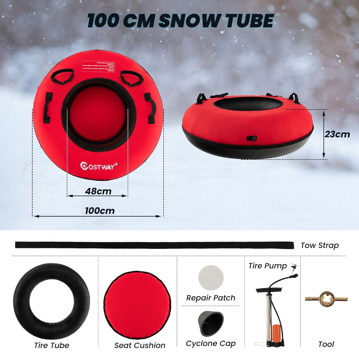 Heavy-Duty Snow Tube for Adults Kids with Seat Cushion