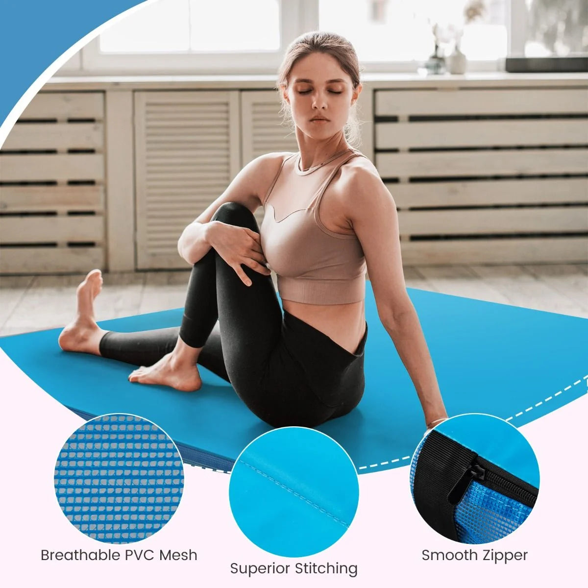 Folding Gymnastic Mat with PU Leather Cover and Carrying Handles