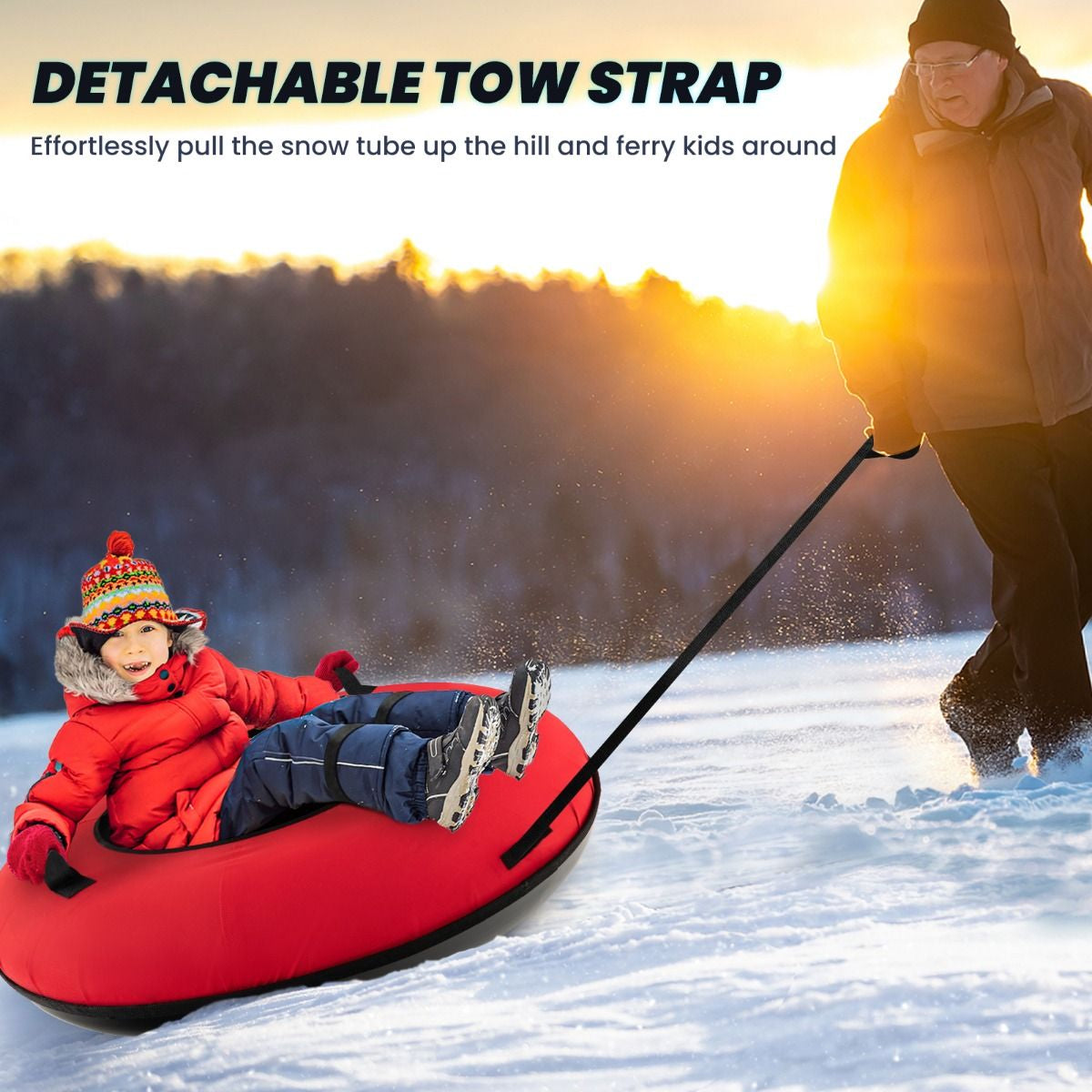 Heavy-Duty Snow Tube for Adults Kids with Seat Cushion
