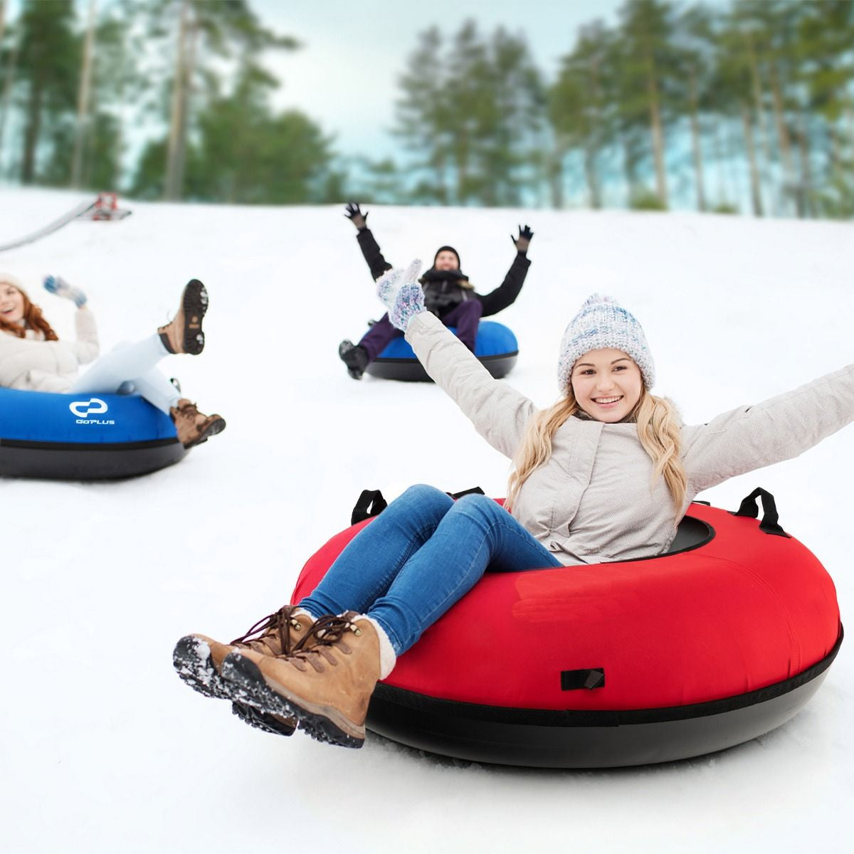 Heavy-Duty Snow Tube for Adults Kids with Seat Cushion