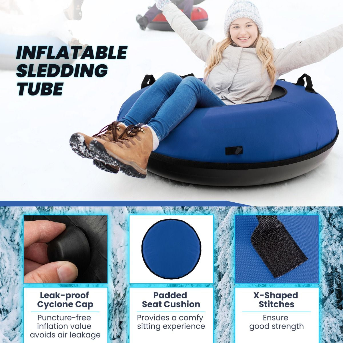 Heavy-Duty Snow Tube for Adults Kids with Seat Cushion