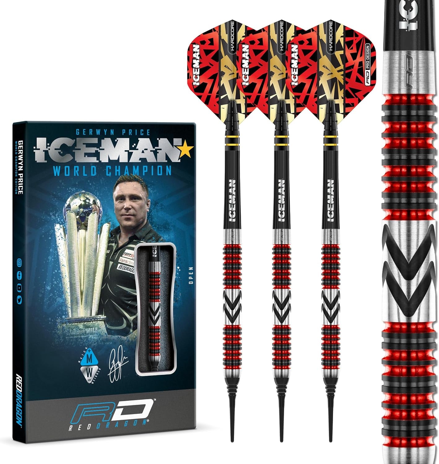 Gerwyn Price Iceman Firebird Premium Tungsten Darts Set with Flights and Stems