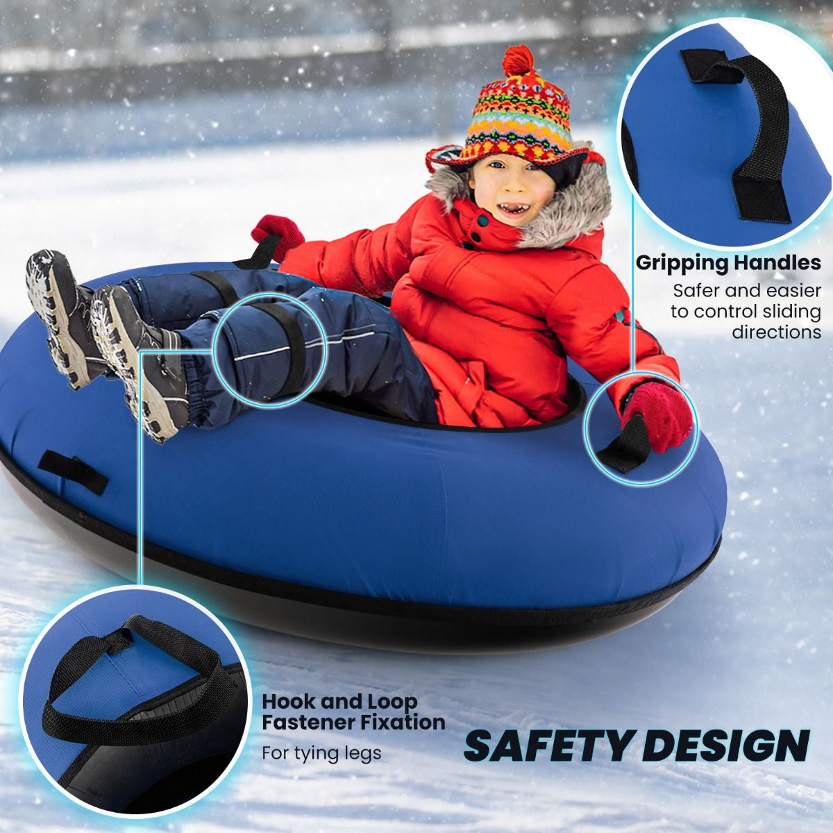 Heavy-Duty Snow Tube for Adults Kids with Seat Cushion