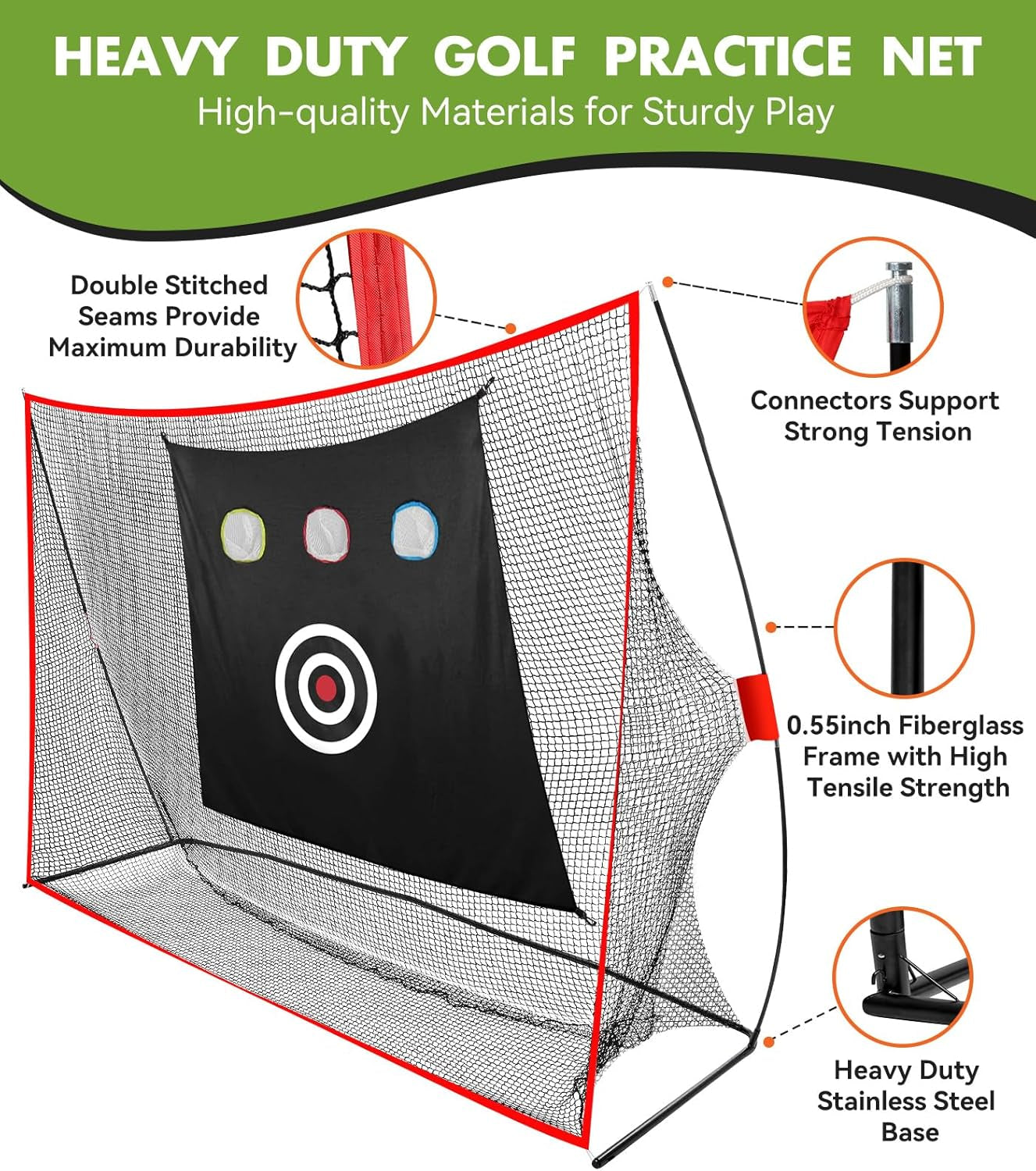 Golf Net: 10X7Ft Heavy Duty Golf Practice Net for Indoor/Outdoor Training, Portable Golf Hitting Net with Carry Bag, Ideal Golf Training Aid for Golfers Backyard Driving Chipping Swing (Standard)