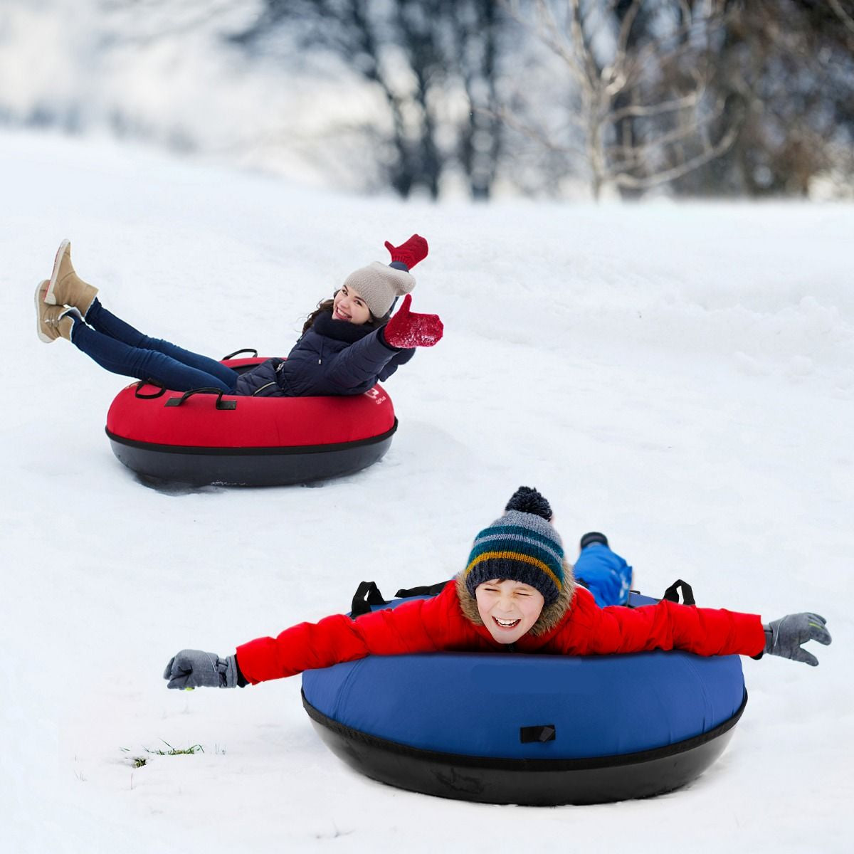 Heavy-Duty Snow Tube for Adults Kids with Seat Cushion