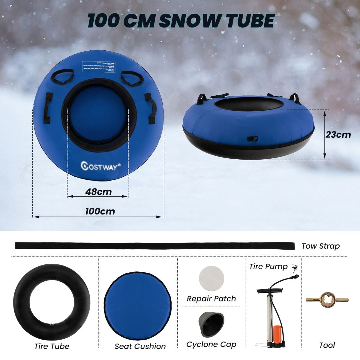 Heavy-Duty Snow Tube for Adults Kids with Seat Cushion