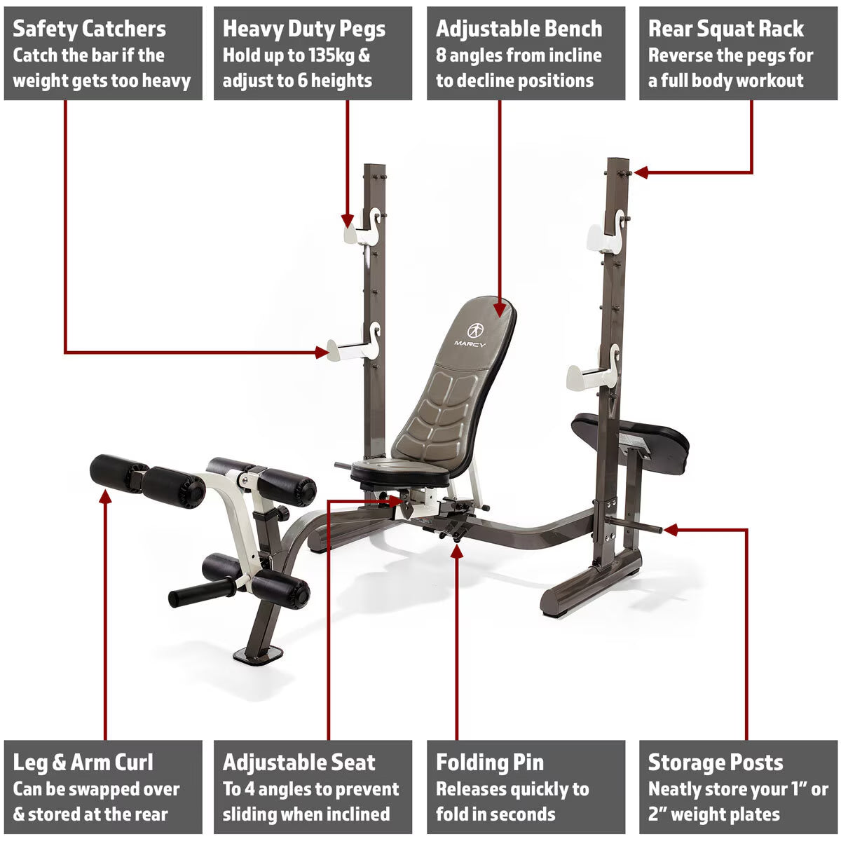 MWB-70205 Folding Olympic Barbell Bench with Rear Squat Rack