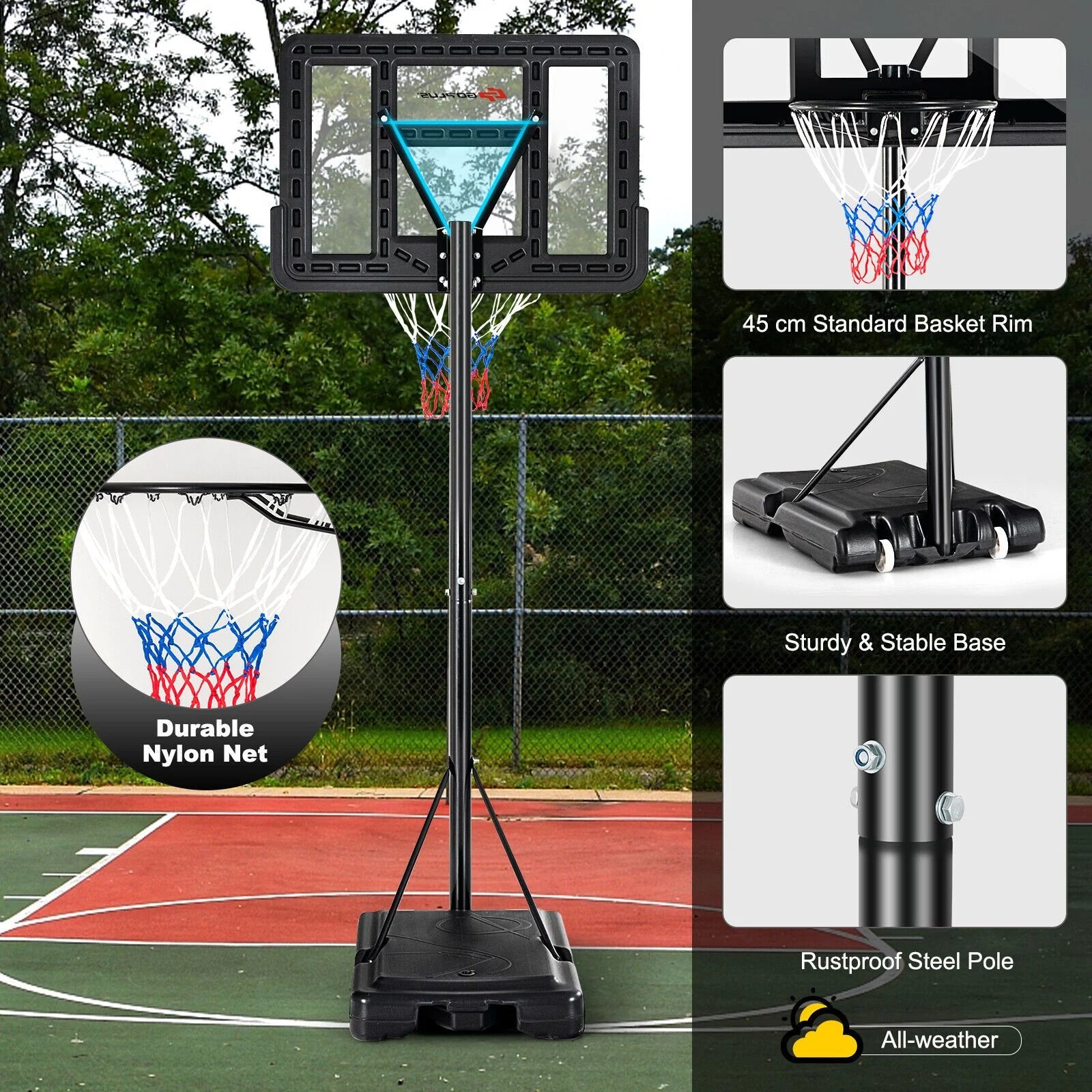 Portable Basketball Hoop with 1.35-3.05M Adjustable Height
