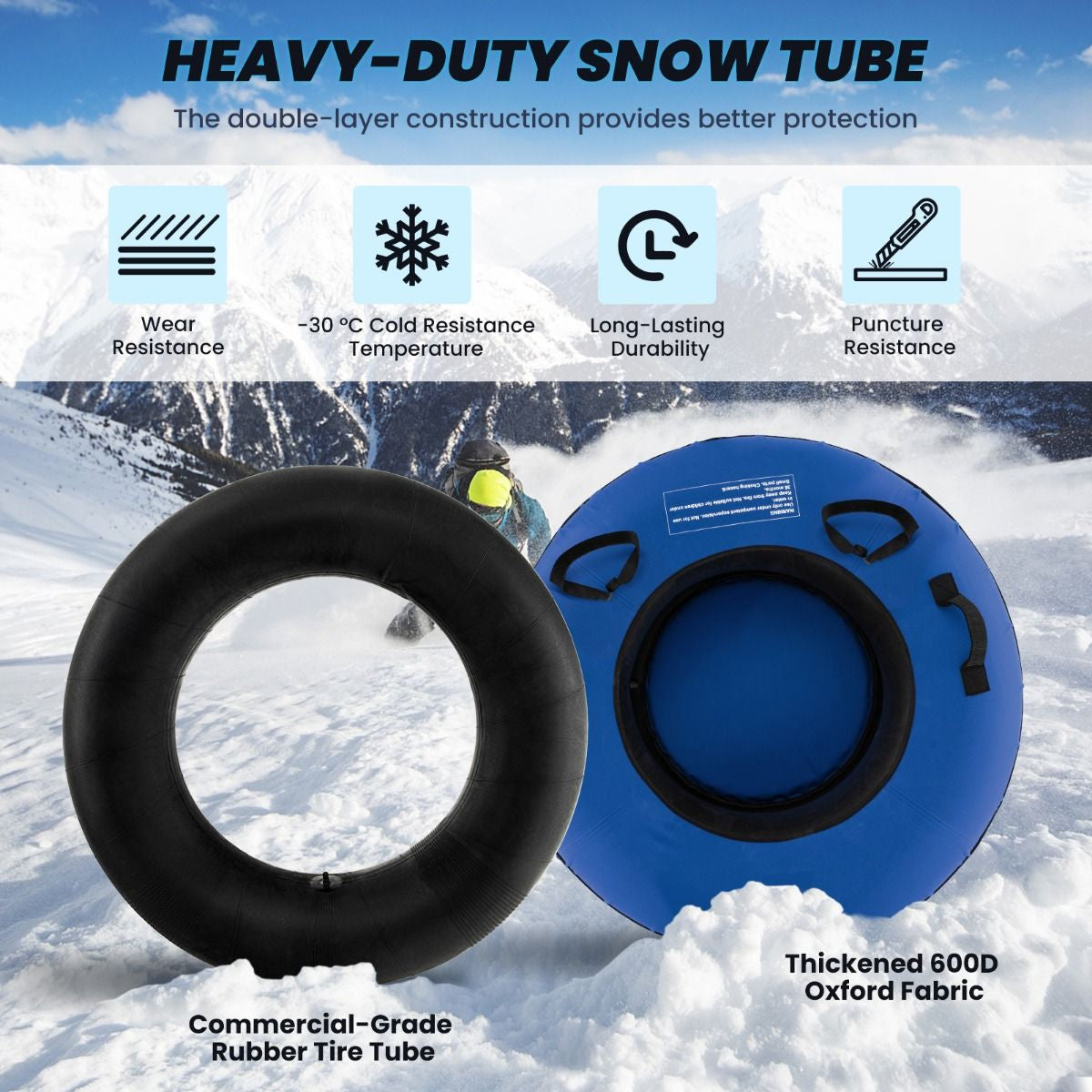 Heavy-Duty Snow Tube for Adults Kids with Seat Cushion