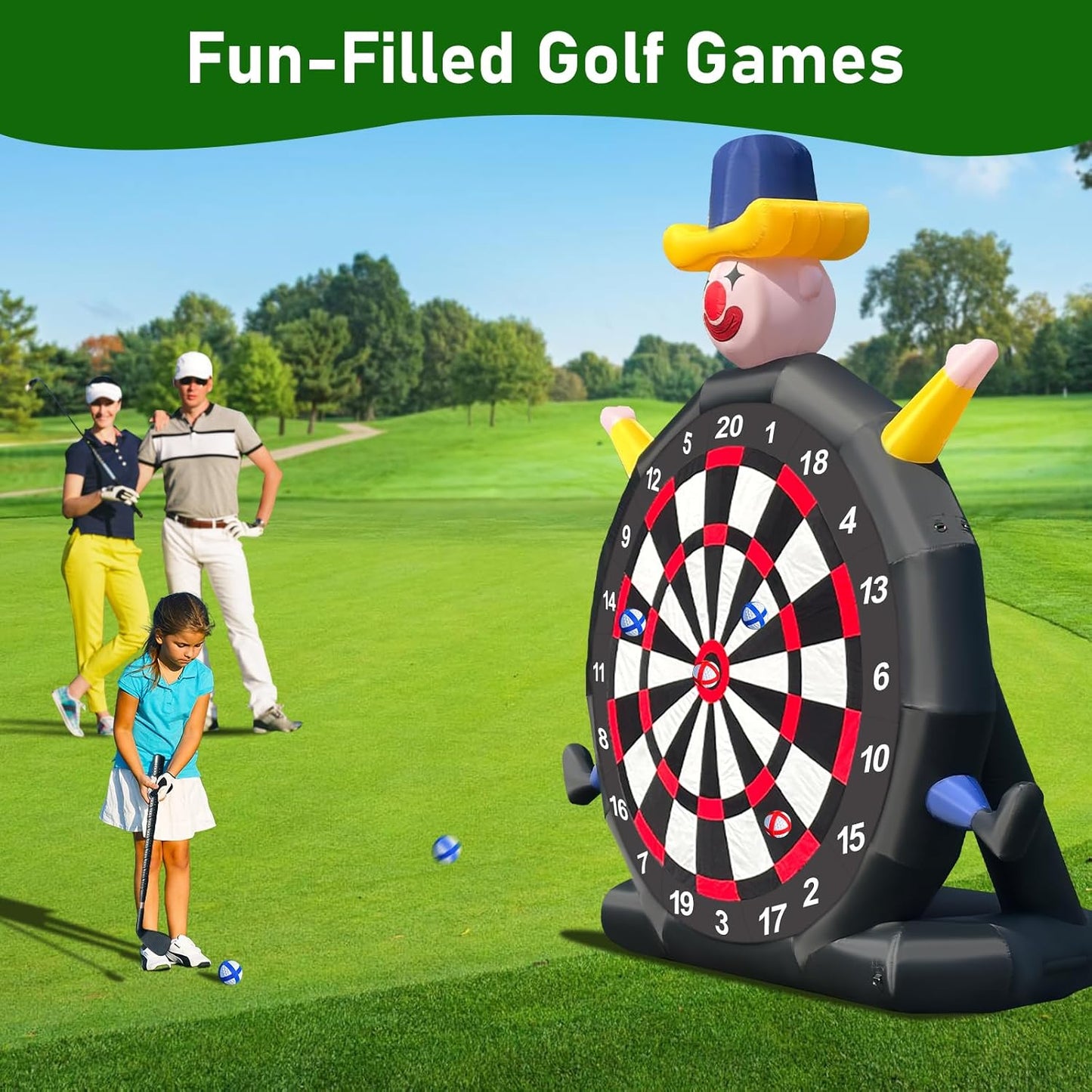 14Ft Giant Inflatable Soccer Dart Board with 8 Golf Balls & 2 Soccer Balls Kickball Dartboard Soccer Darts Inflatable with 350W Blower and Air Pump for Outdoor Yard Gym Camp Sport Games