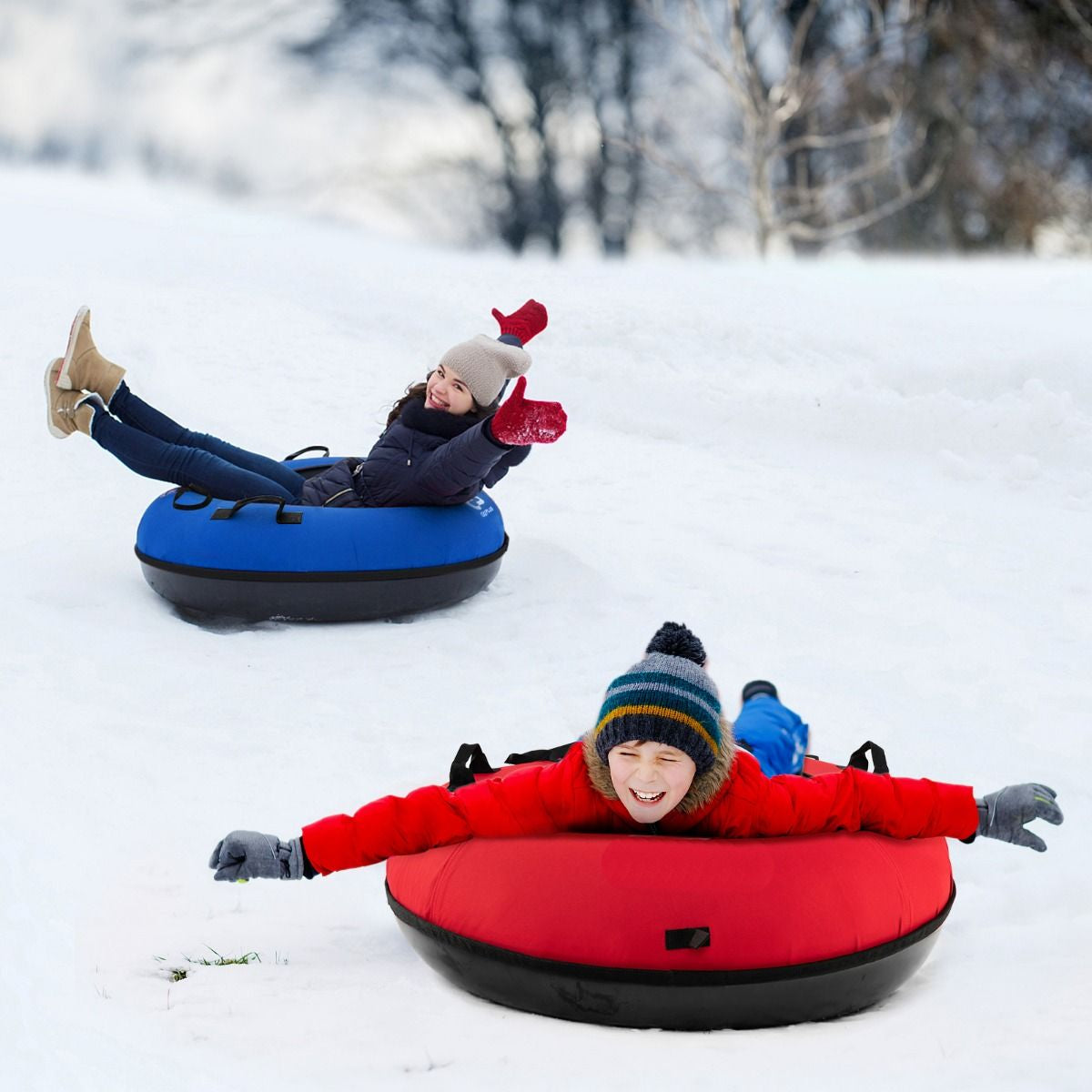 Heavy-Duty Snow Tube for Adults Kids with Seat Cushion