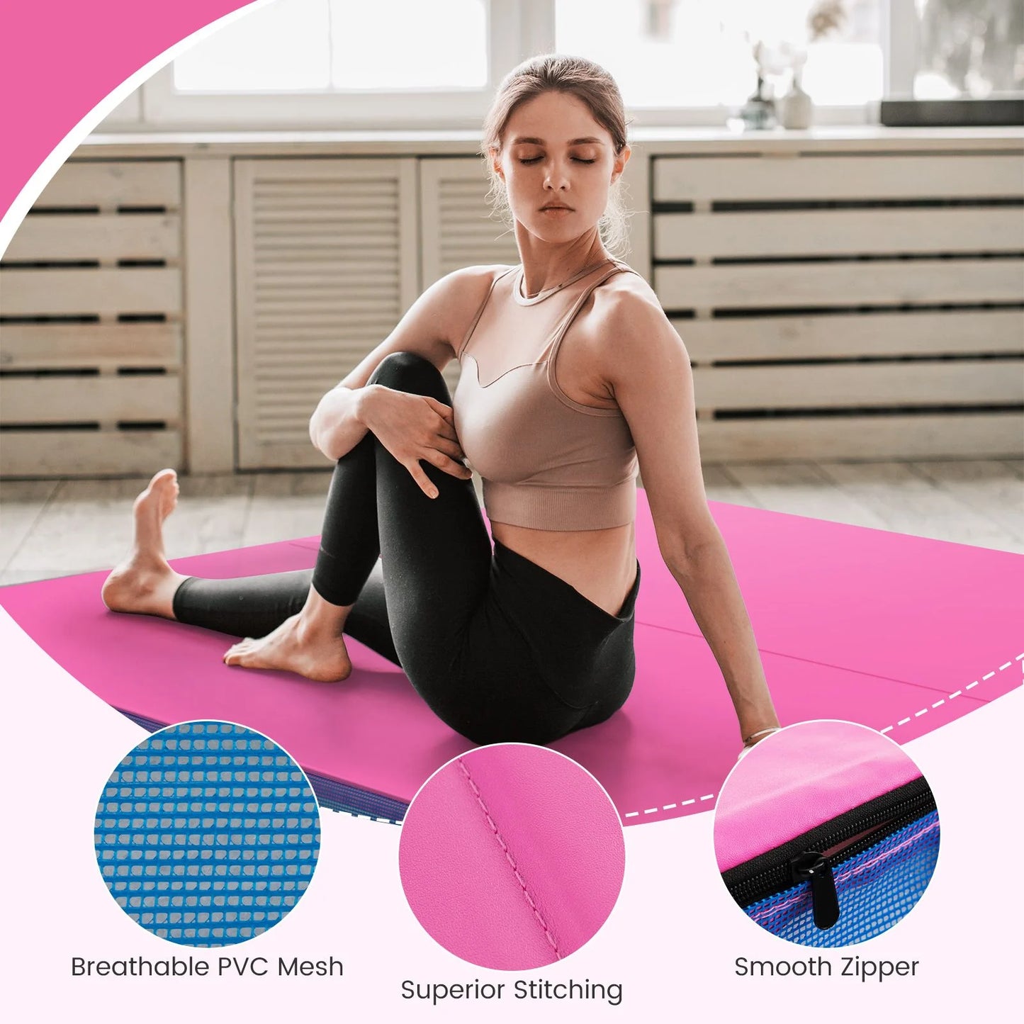 Folding Gymnastic Mat with PU Leather Cover and Carrying Handles
