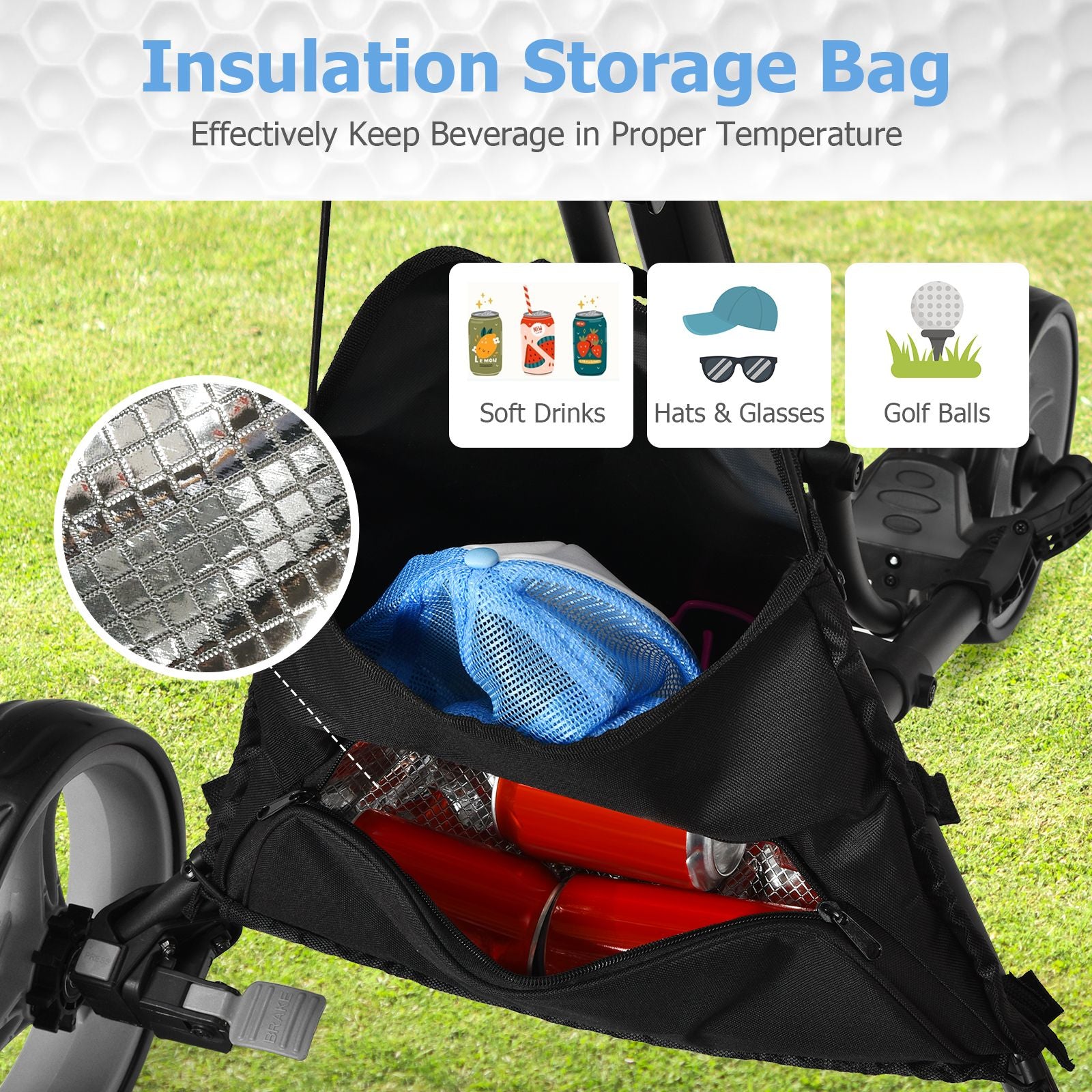 3 Wheel Golf Push Pull Cart with Adjustable Height Handle