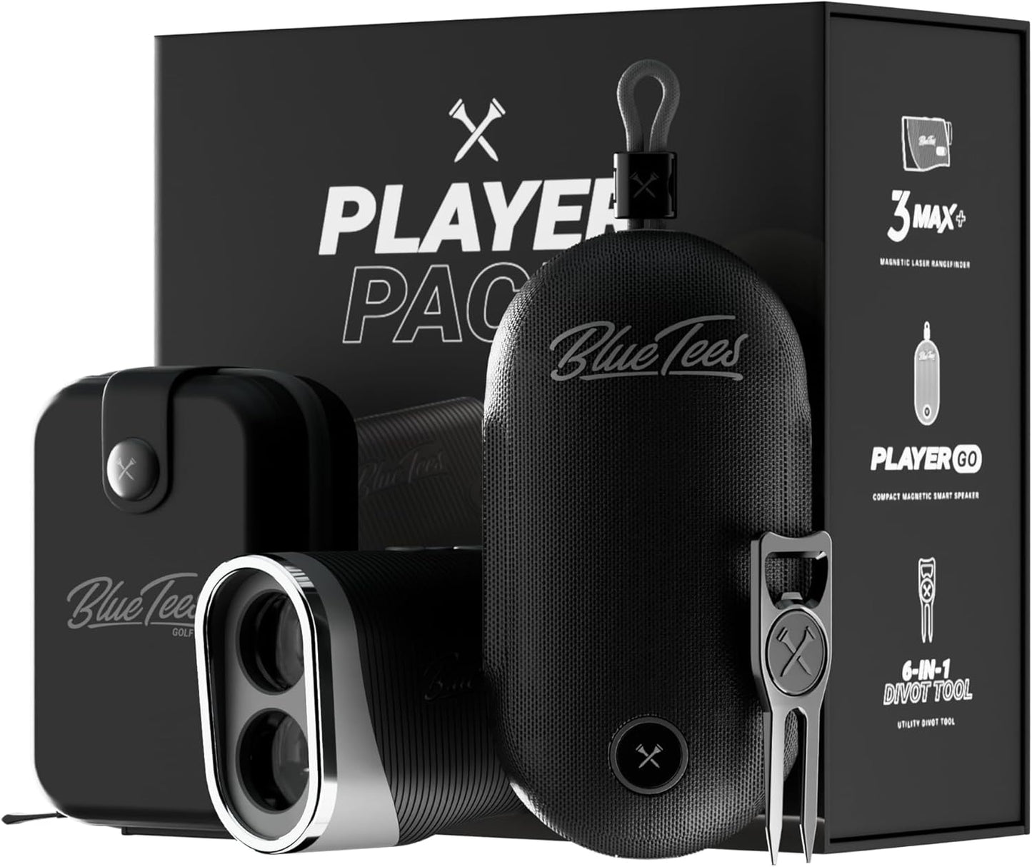 Player Pack GO Bundle - Series 3 Max+ Rangefinder with Premium Case, the Player GO GPS Equipped Magnetic Speaker & Premium 6-In-1 Utility Divot Tool - the Complete Golf Bundle
