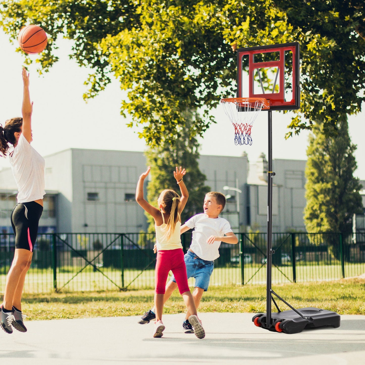 HOMCOM Basketball Stand 160-210Cm Adjustable Height Sturdy Hoop W/ Wheels Base