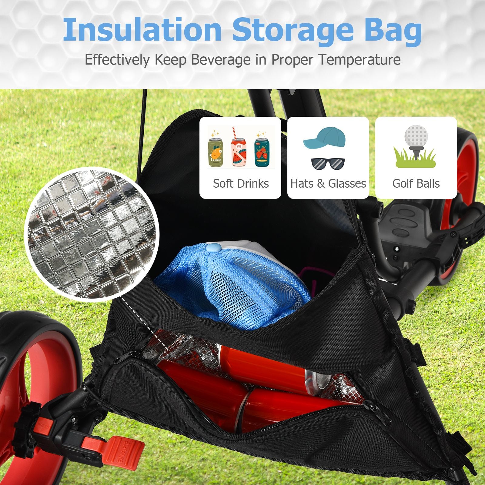 3 Wheel Golf Push Pull Cart with Adjustable Height Handle