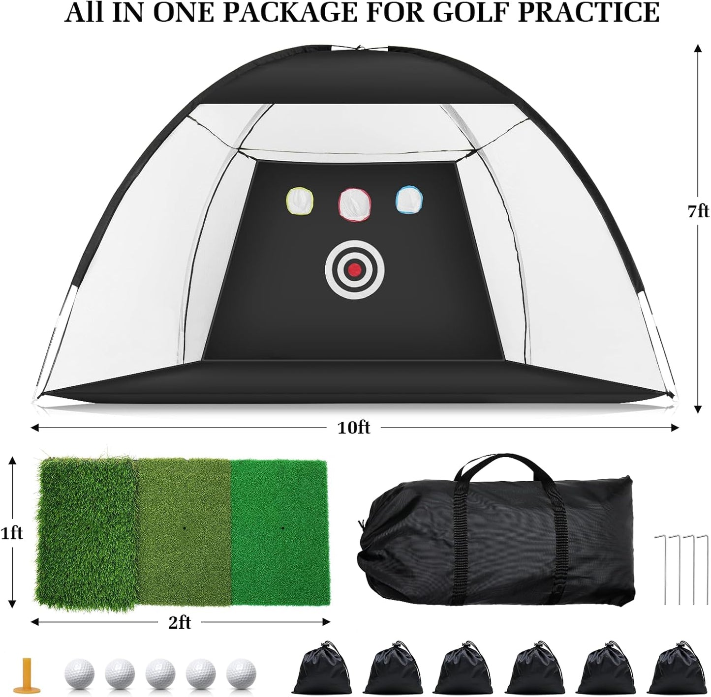 Golf Net with Noise Reduction Design,10X7Ft Golf Nets for Backyard Driving Real Golf Balls,Golf Practice Net Indoor Outdoor with Tri-Turf Golf Mat for Golf Training Aid Chipping Swing Trainer