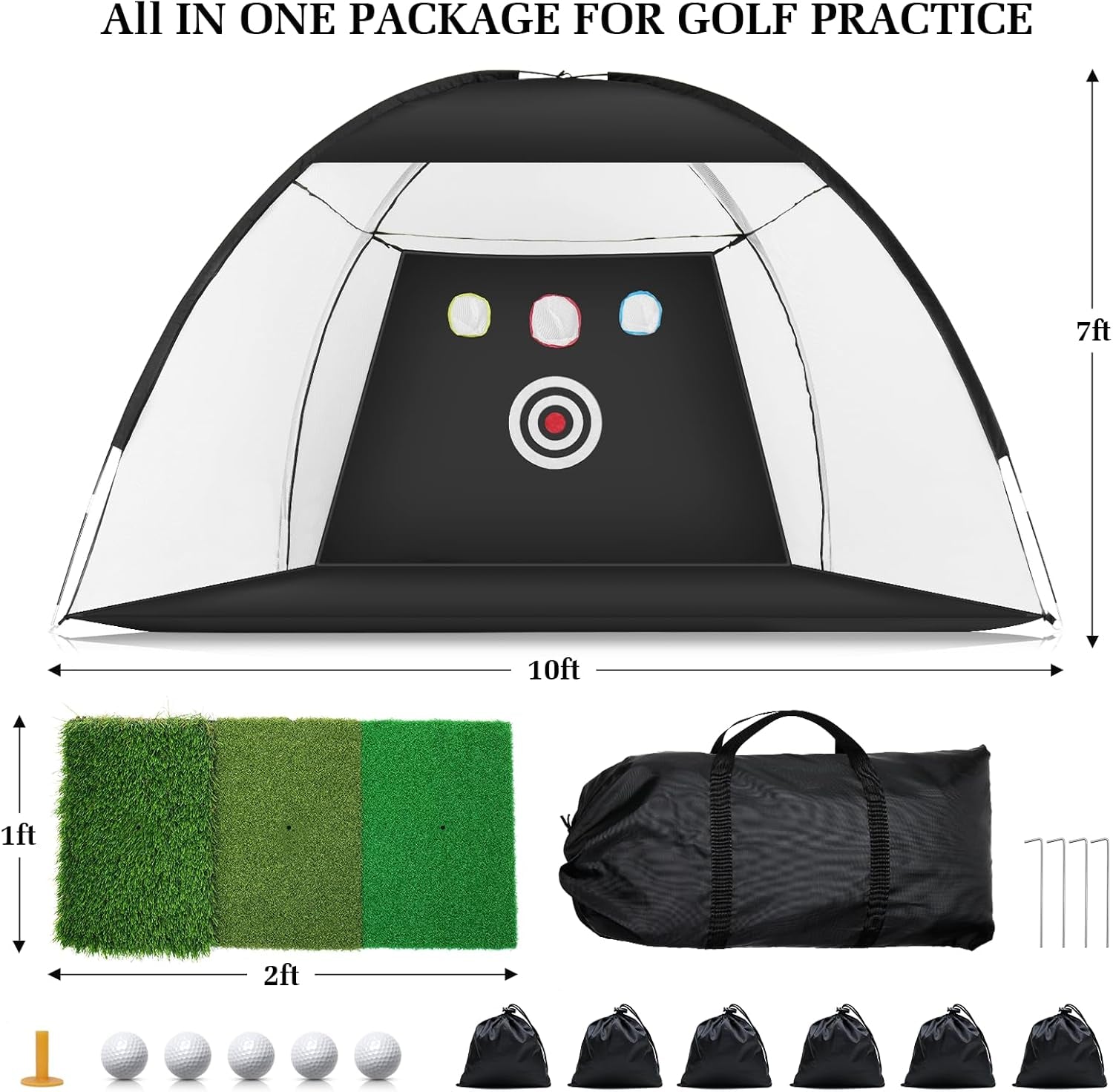 Golf Net with Noise Reduction Design,10X7Ft Golf Nets for Backyard Driving Real Golf Balls,Golf Practice Net Indoor Outdoor with Tri-Turf Golf Mat for Golf Training Aid Chipping Swing Trainer