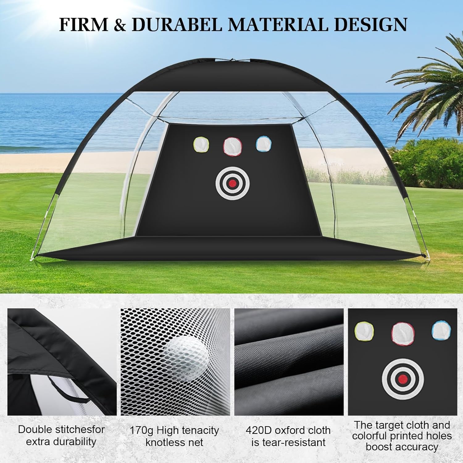 Golf Net with Noise Reduction Design,10X7Ft Golf Nets for Backyard Driving Real Golf Balls,Golf Practice Net Indoor Outdoor with Tri-Turf Golf Mat for Golf Training Aid Chipping Swing Trainer