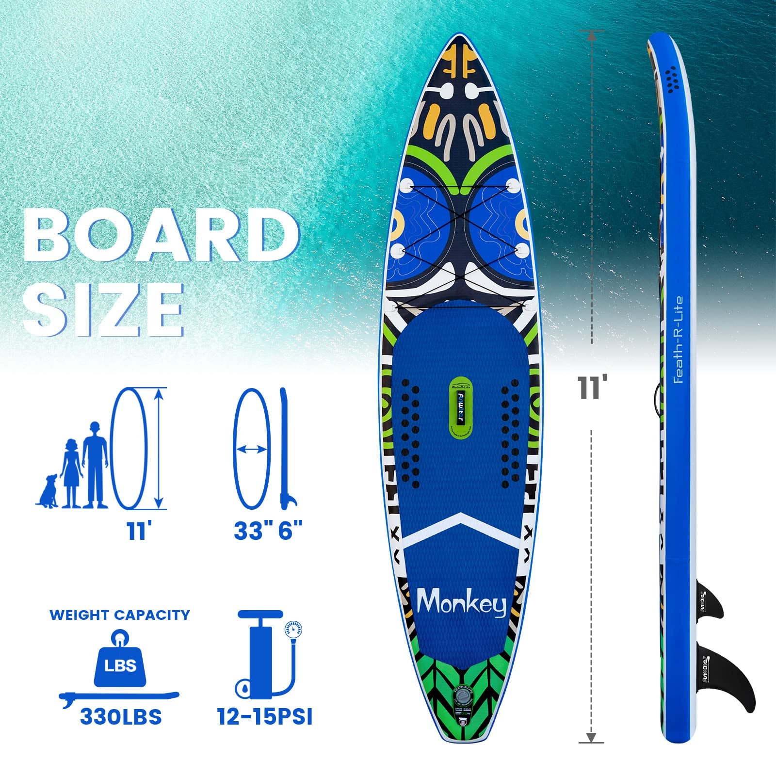 [UK Direct]  Inflatable Stand up Paddle Board Surfboard Complete Paddleboard Accessories Adjustable Paddle, Pump, ISUP Travel Backpack, Leash, Waterproof Bag, Adult Paddle Board SUPFR02A