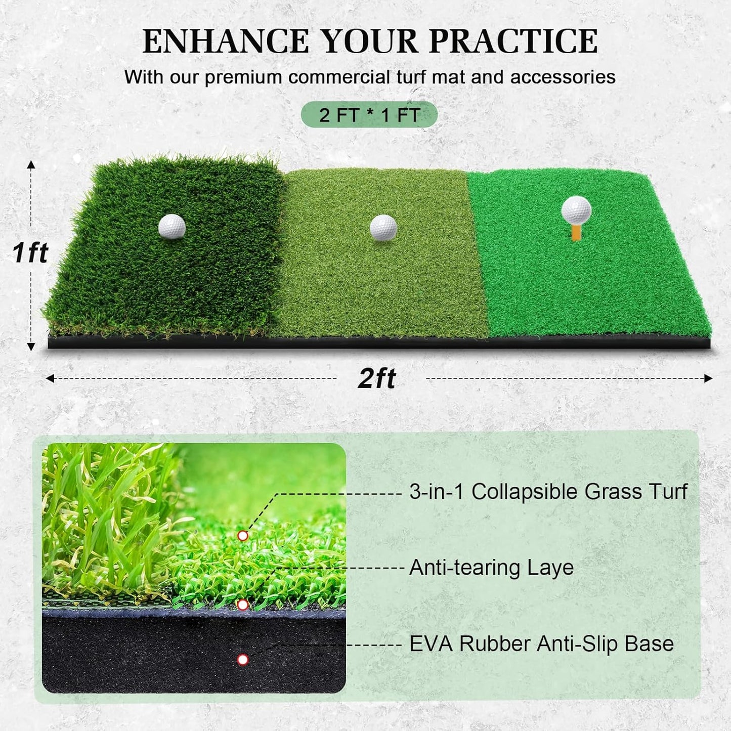 Golf Net with Noise Reduction Design,10X7Ft Golf Nets for Backyard Driving Real Golf Balls,Golf Practice Net Indoor Outdoor with Tri-Turf Golf Mat for Golf Training Aid Chipping Swing Trainer