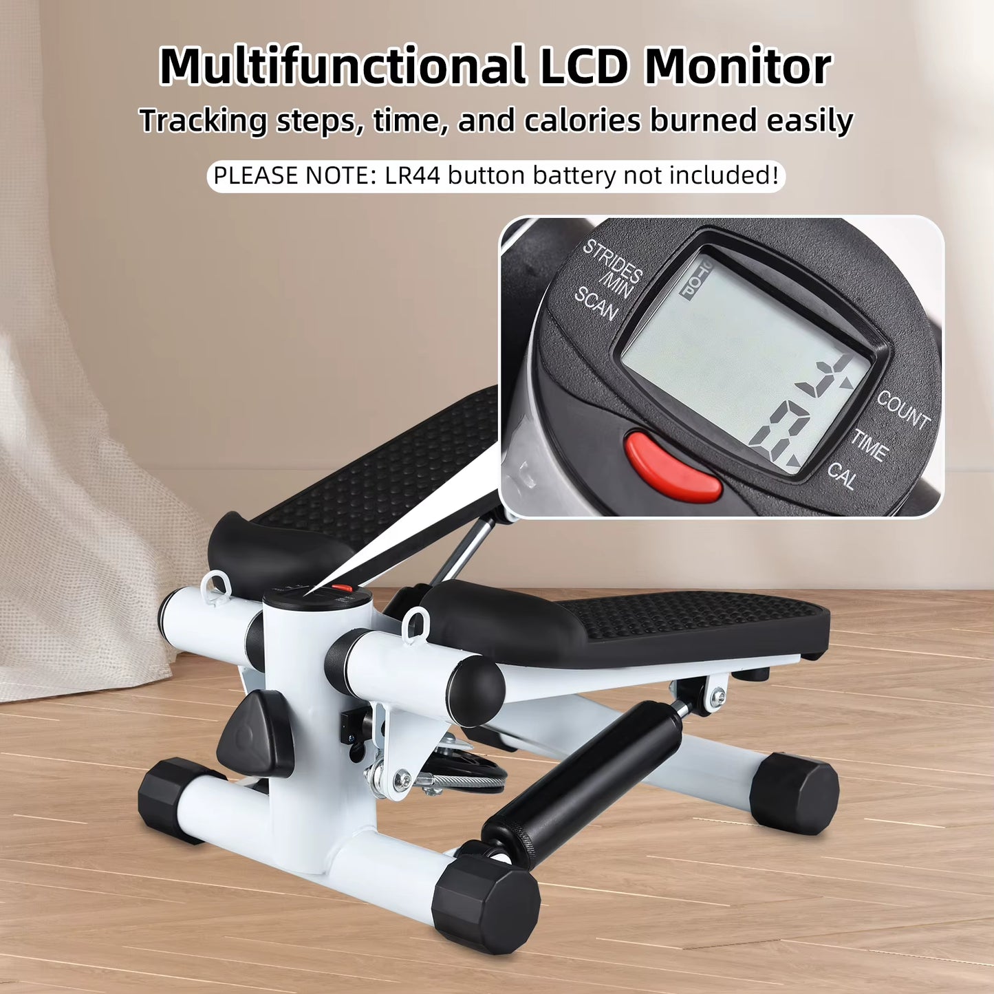 Mini Stepper for Exercise at Home with Resistance Bands LCD Display Capacity 100Kg Stair Stepper