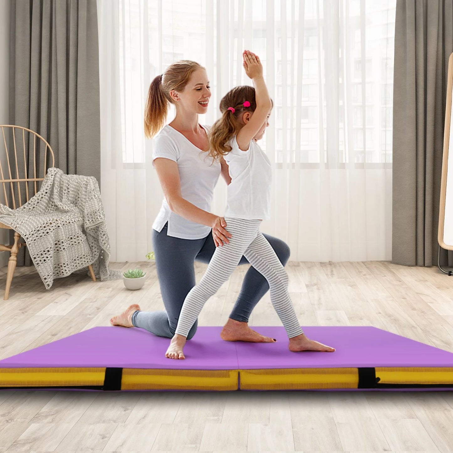 Folding Gymnastic Mat with PU Leather Cover and Carrying Handles