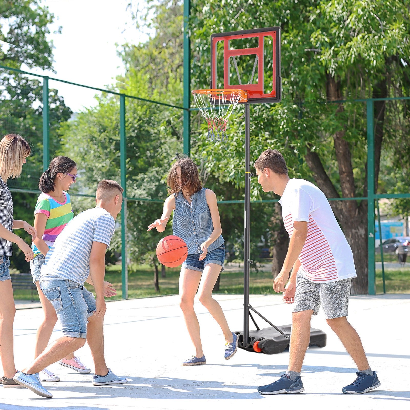 HOMCOM Basketball Stand 160-210Cm Adjustable Height Sturdy Hoop W/ Wheels Base
