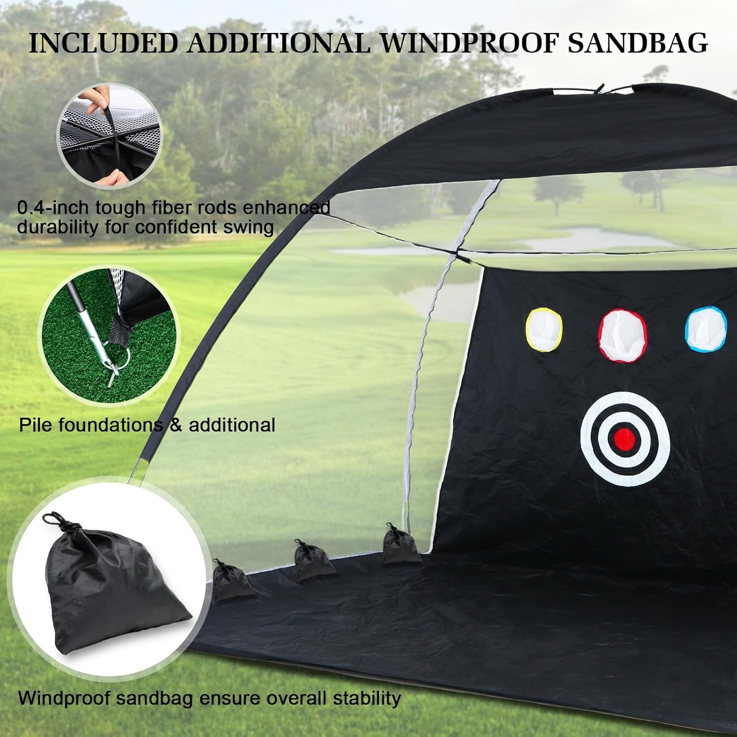 Golf Net with Noise Reduction Design,10X7Ft Golf Nets for Backyard Driving Real Golf Balls,Golf Practice Net Indoor Outdoor with Tri-Turf Golf Mat for Golf Training Aid Chipping Swing Trainer