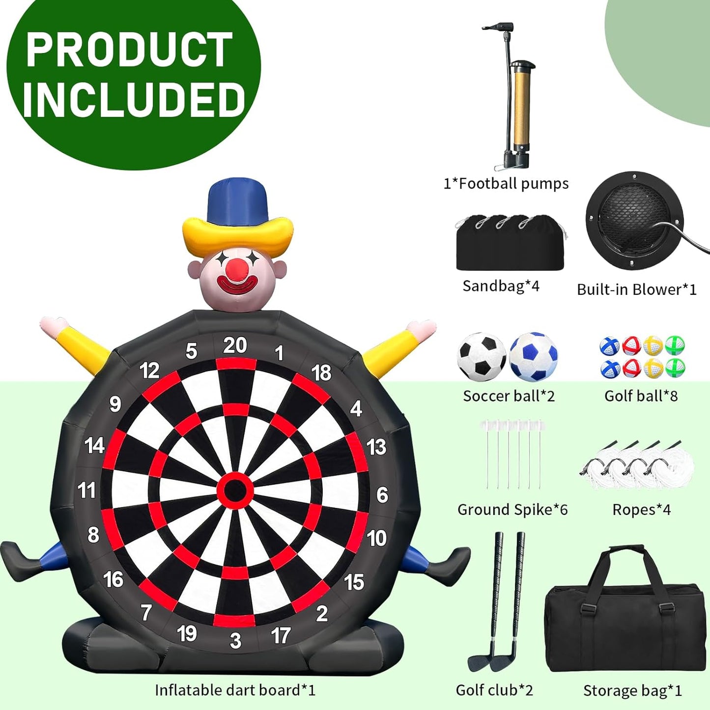 14Ft Giant Inflatable Soccer Dart Board with 8 Golf Balls & 2 Soccer Balls Kickball Dartboard Soccer Darts Inflatable with 350W Blower and Air Pump for Outdoor Yard Gym Camp Sport Games