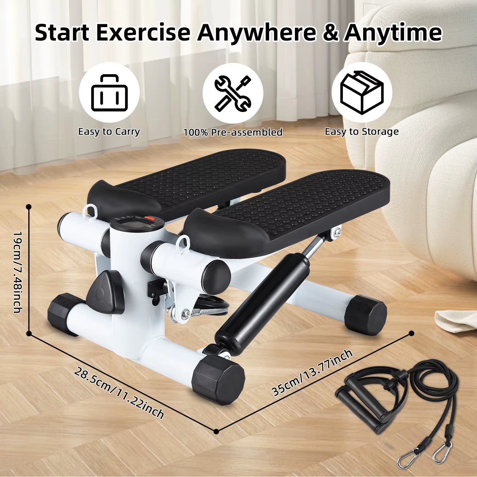 Mini Stepper for Exercise at Home with Resistance Bands LCD Display Capacity 100Kg Stair Stepper