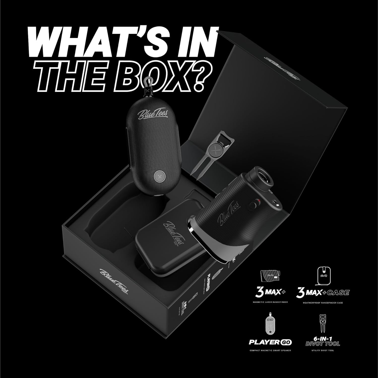Player Pack GO Bundle - Series 3 Max+ Rangefinder with Premium Case, the Player GO GPS Equipped Magnetic Speaker & Premium 6-In-1 Utility Divot Tool - the Complete Golf Bundle