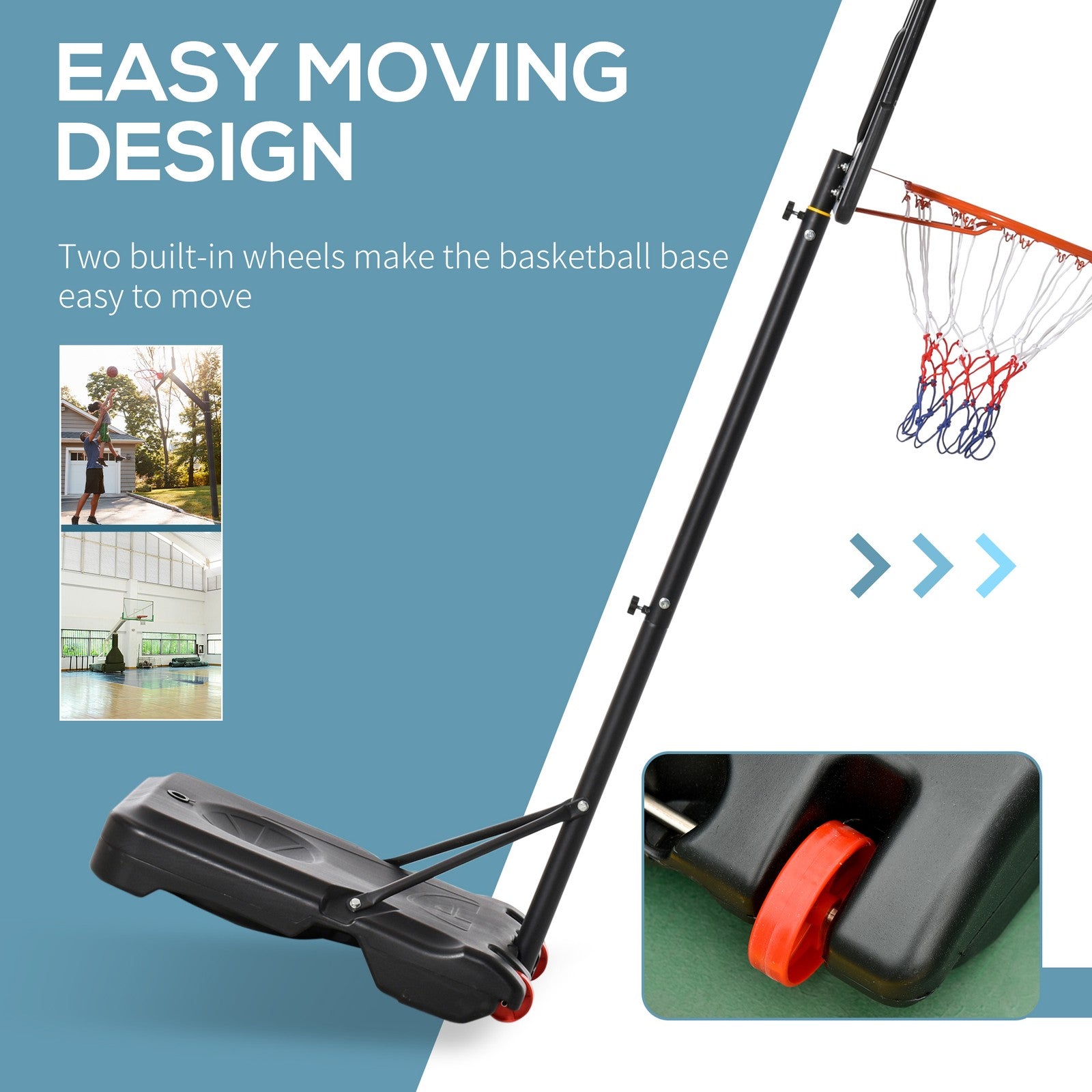 HOMCOM Basketball Stand 160-210Cm Adjustable Height Sturdy Hoop W/ Wheels Base
